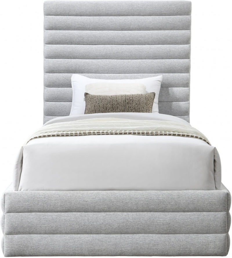 Maxwell Linen Textured Fabric Twin Twin Bed (3 Boxes) Grey - Gate FurnitureTwin Bed