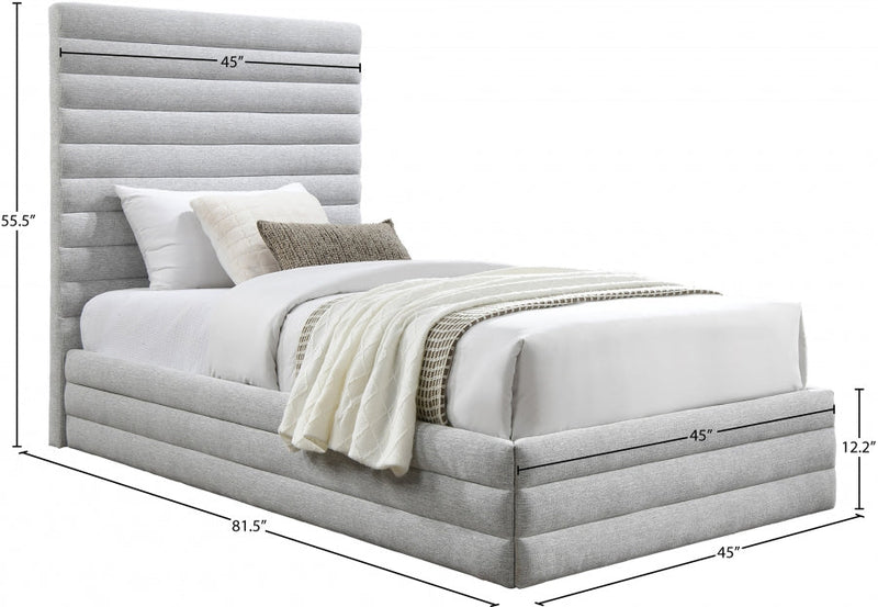 Maxwell Linen Textured Fabric Twin Twin Bed (3 Boxes) Grey - Gate FurnitureTwin Bed