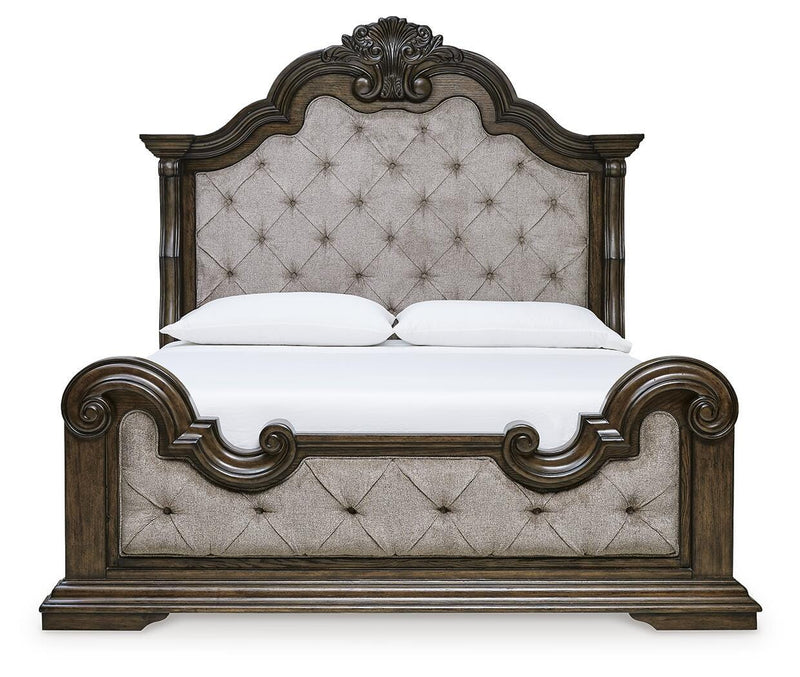 Maylee California King Upholstered Bed and 2 Nightstands in Dark Brown - PKG017053