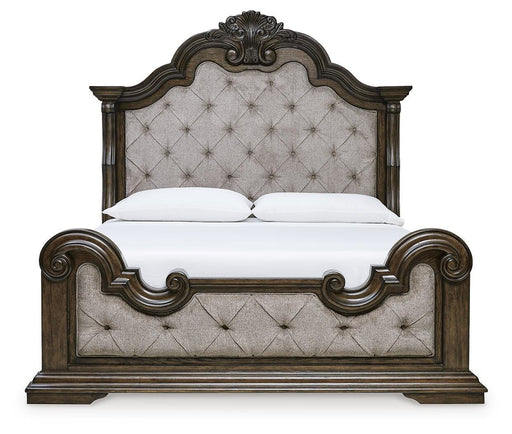 Maylee California King Upholstered Bed and 2 Nightstands in Dark Brown - PKG017053