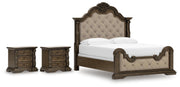 Maylee California King Upholstered Bed and 2 Nightstands in Dark Brown - PKG017053
