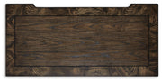Maylee California King Upholstered Bed, Dresser, Mirror, Chest and Nightstand in Dark Brown - PKG017059