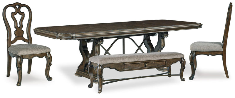 Maylee Dark Brown Dining Table, 2 Chairs and Bench - D947D12