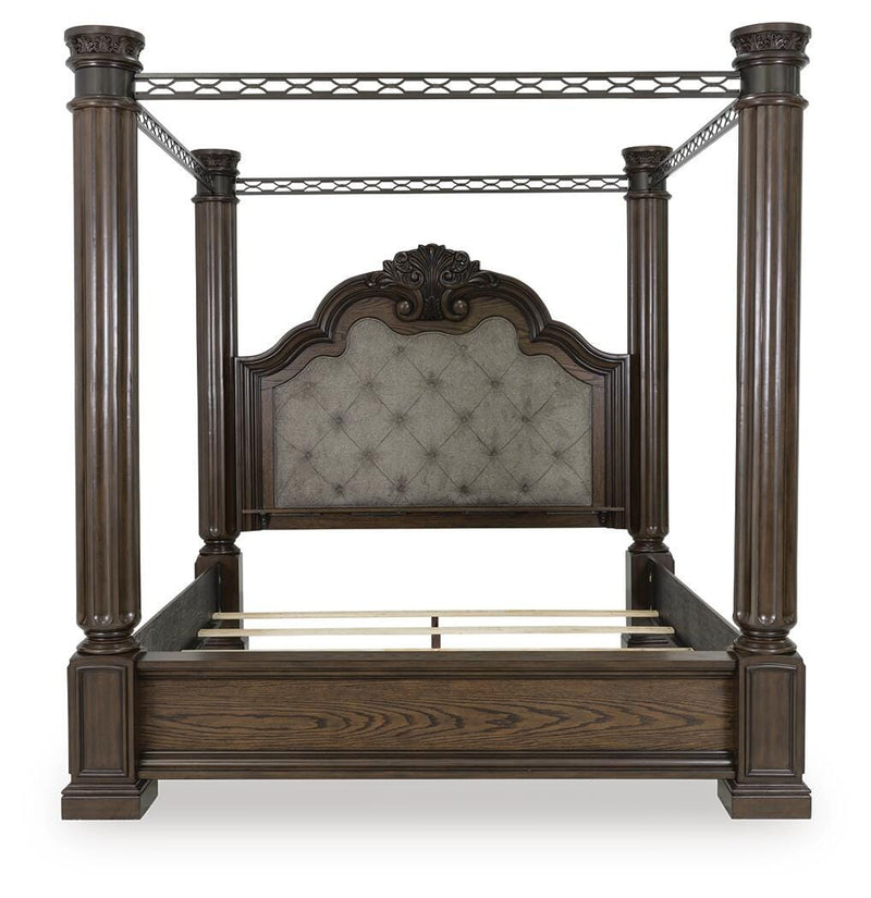 Maylee Dark Brown Queen Canopy Bed - B947B8