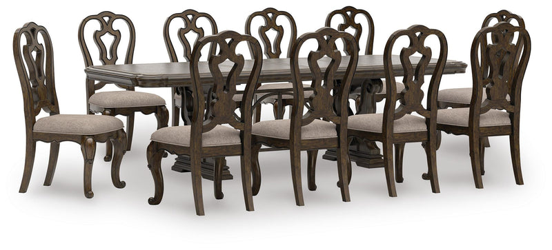 Maylee Dining Table and 10 Chairs in Dark Brown - PKG017123