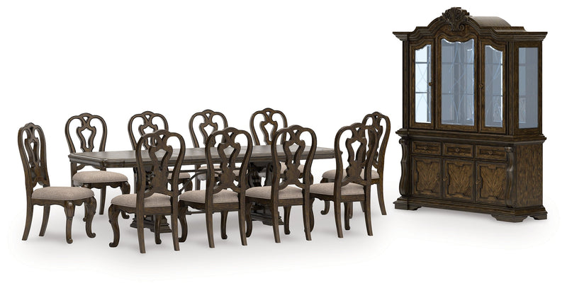 Maylee Dining Table and 10 Chairs with Storage in Dark Brown from Ashley - Luna Furniture