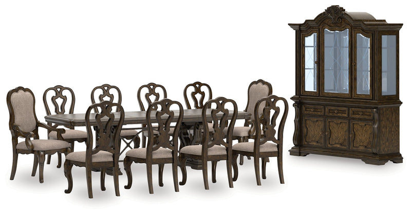 Maylee Dining Table and 10 Chairs with Storage in Dark Brown from Ashley - Luna Furniture