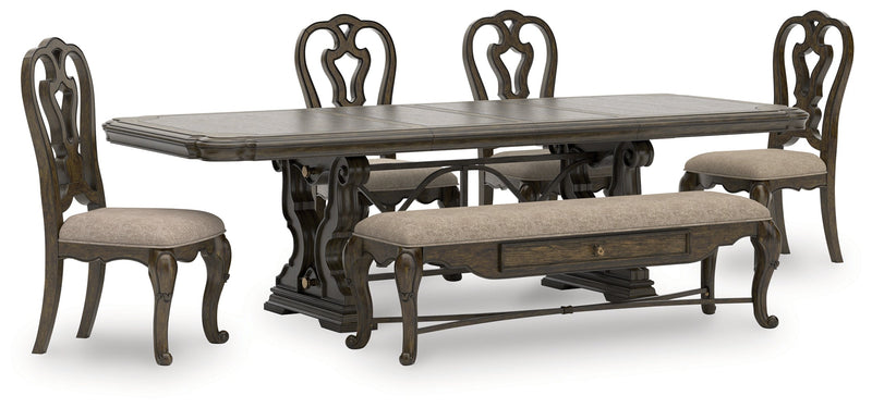 Maylee Dining Table and 4 Chairs and Bench in Dark Brown from Ashley - Luna Furniture
