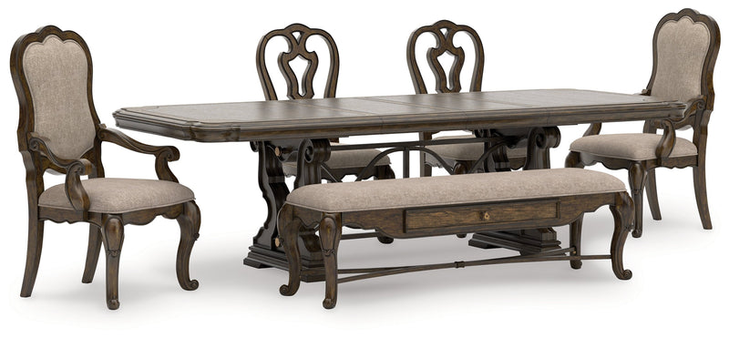 Maylee Dining Table and 4 Chairs and Bench in Dark Brown from Ashley - Luna Furniture