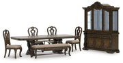 Maylee Dining Table and 4 Chairs and Bench with Storage in Dark Brown from Ashley - Luna Furniture