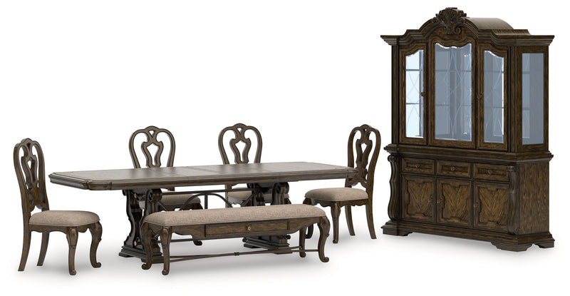 Maylee Dining Table and 4 Chairs and Bench with Storage in Dark Brown from Ashley - Luna Furniture