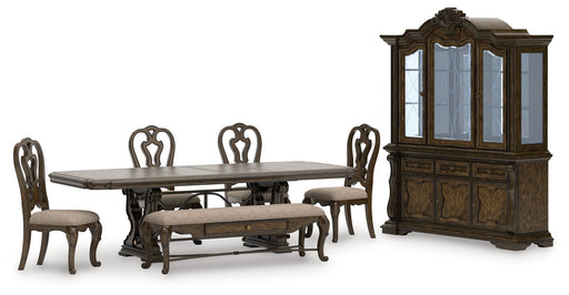 Maylee Dining Table and 4 Chairs and Bench with Storage in Dark Brown from Ashley - Luna Furniture