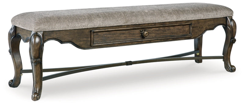 Maylee Dining Table and 4 Chairs and Bench with Storage in Dark Brown from Ashley - Luna Furniture