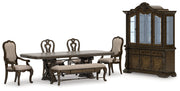 Maylee Dining Table and 4 Chairs and Bench with Storage in Dark Brown from Ashley - Luna Furniture
