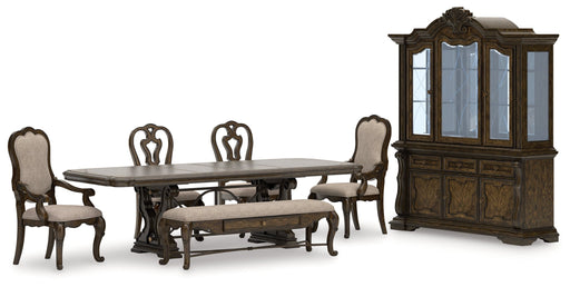 Maylee Dining Table and 4 Chairs and Bench with Storage in Dark Brown from Ashley - Luna Furniture