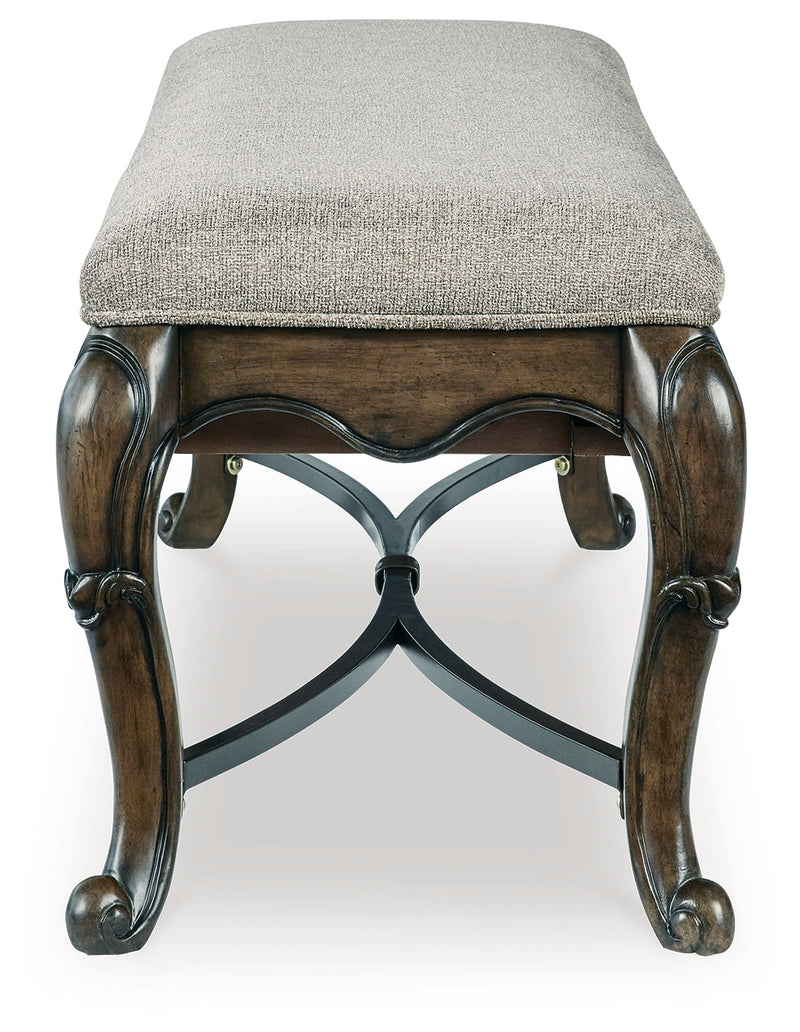 Maylee Dining Table and 4 Chairs and Bench with Storage in Dark Brown from Ashley - Luna Furniture