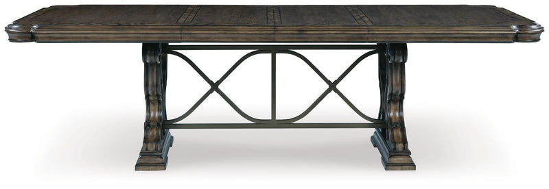 Maylee Dining Table and 6 Chairs and Bench with Storage in Dark Brown - PKG017141