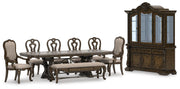 Maylee Dining Table and 6 Chairs and Bench with Storage in Dark Brown - PKG017141