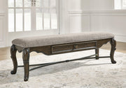Maylee Dining Table and 6 Chairs and Bench with Storage in Dark Brown - PKG017141