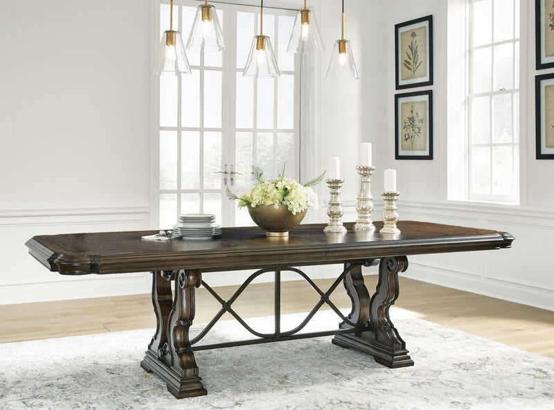 Maylee Dining Table and 6 Chairs and Bench with Storage in Dark Brown - PKG017141