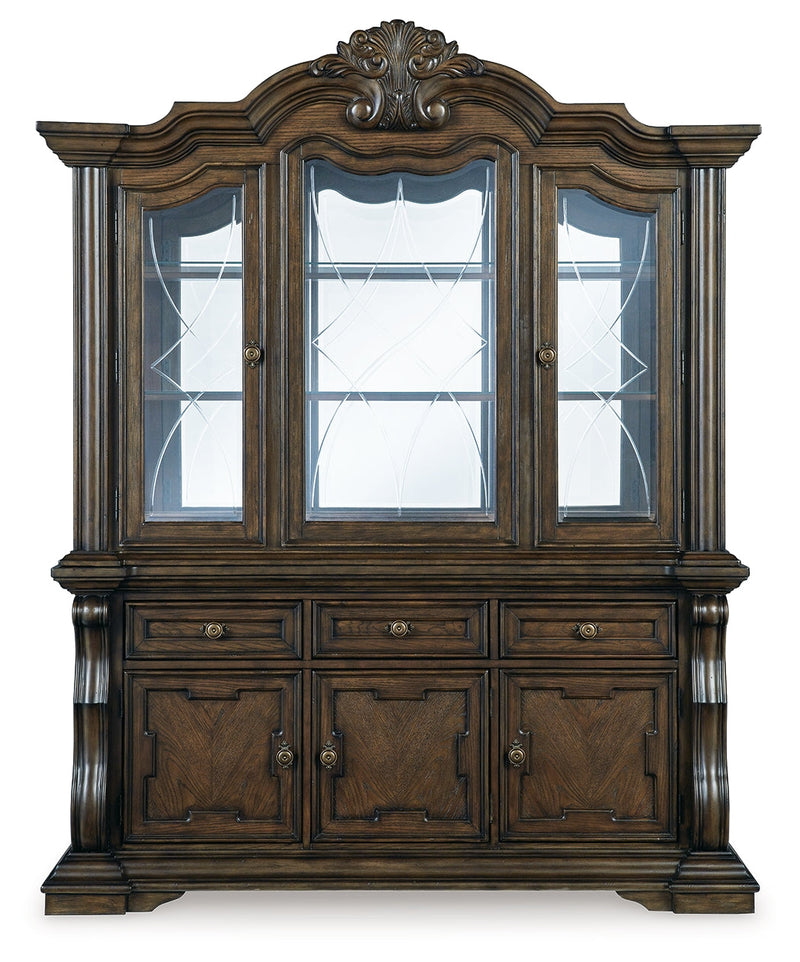 Maylee Dining Table and 6 Chairs with China Cabinet in Dark Brown from Ashley - Luna Furniture