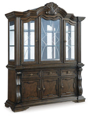 Maylee Dining Table and 6 Chairs with China Cabinet in Dark Brown from Ashley - Luna Furniture