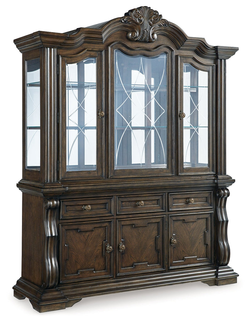 Maylee Dining Table and 6 Chairs with China Cabinet in Dark Brown from Ashley - Luna Furniture