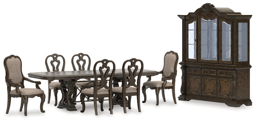 Maylee Dining Table and 6 Chairs with Storage in Dark Brown from Ashley - Luna Furniture