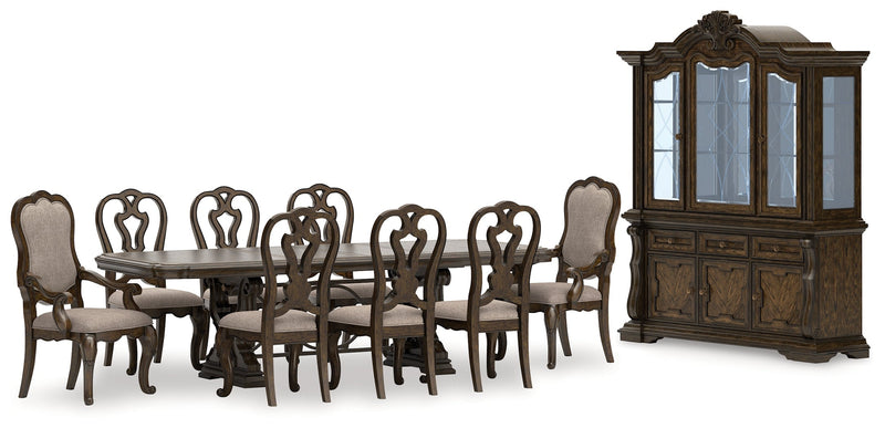 Maylee Dining Table and 8 Chairs with Storage in Dark Brown from Ashley - Luna Furniture