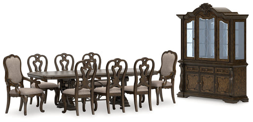 Maylee Dining Table and 8 Chairs with Storage in Dark Brown from Ashley - Luna Furniture