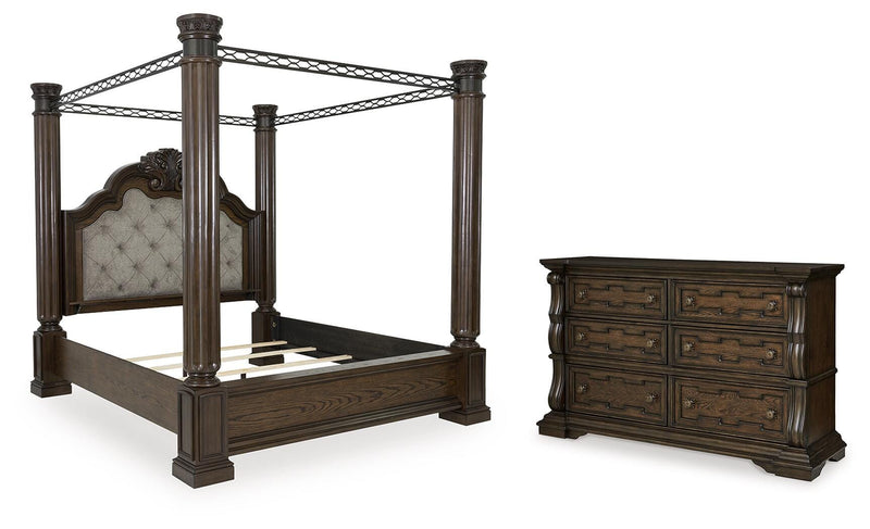 Maylee King Canopy Bed and Dresser in Dark Brown - PKG022426