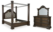 Maylee King Canopy Bed, Dresser and Mirror in Dark Brown - PKG022420
