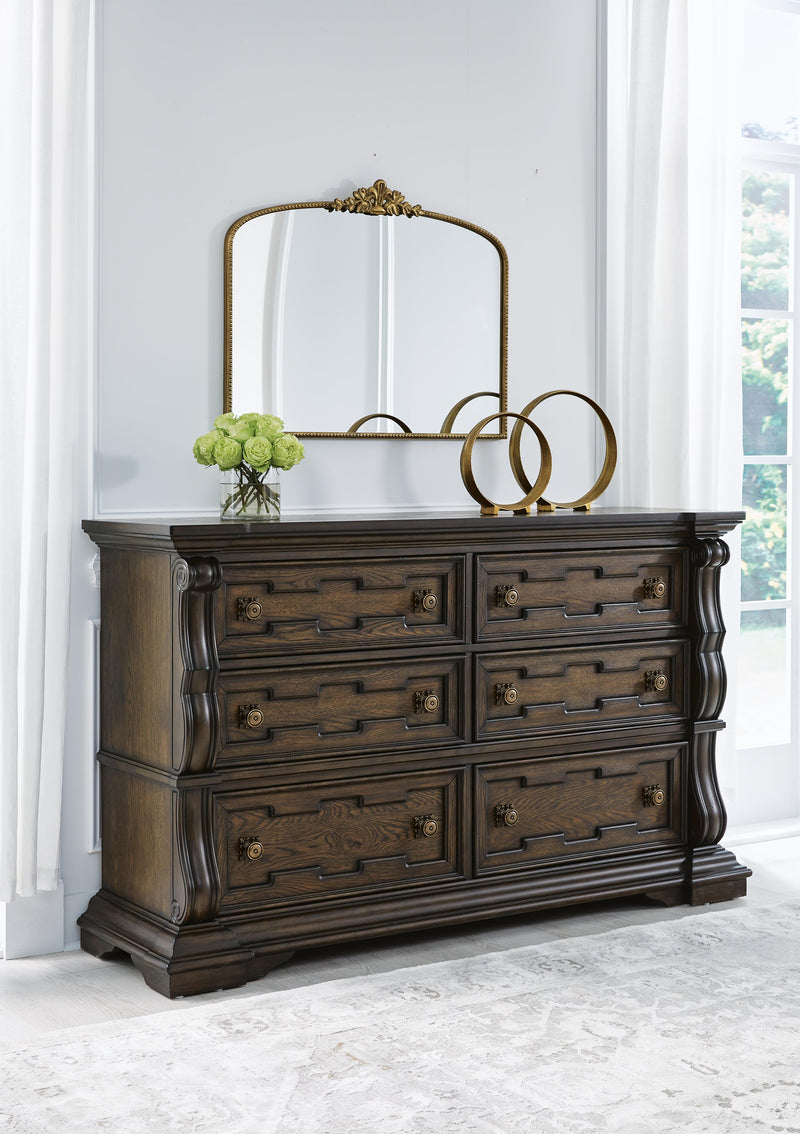 Maylee King Canopy Bed, Dresser and Nightstand in Dark Brown - PKG022427