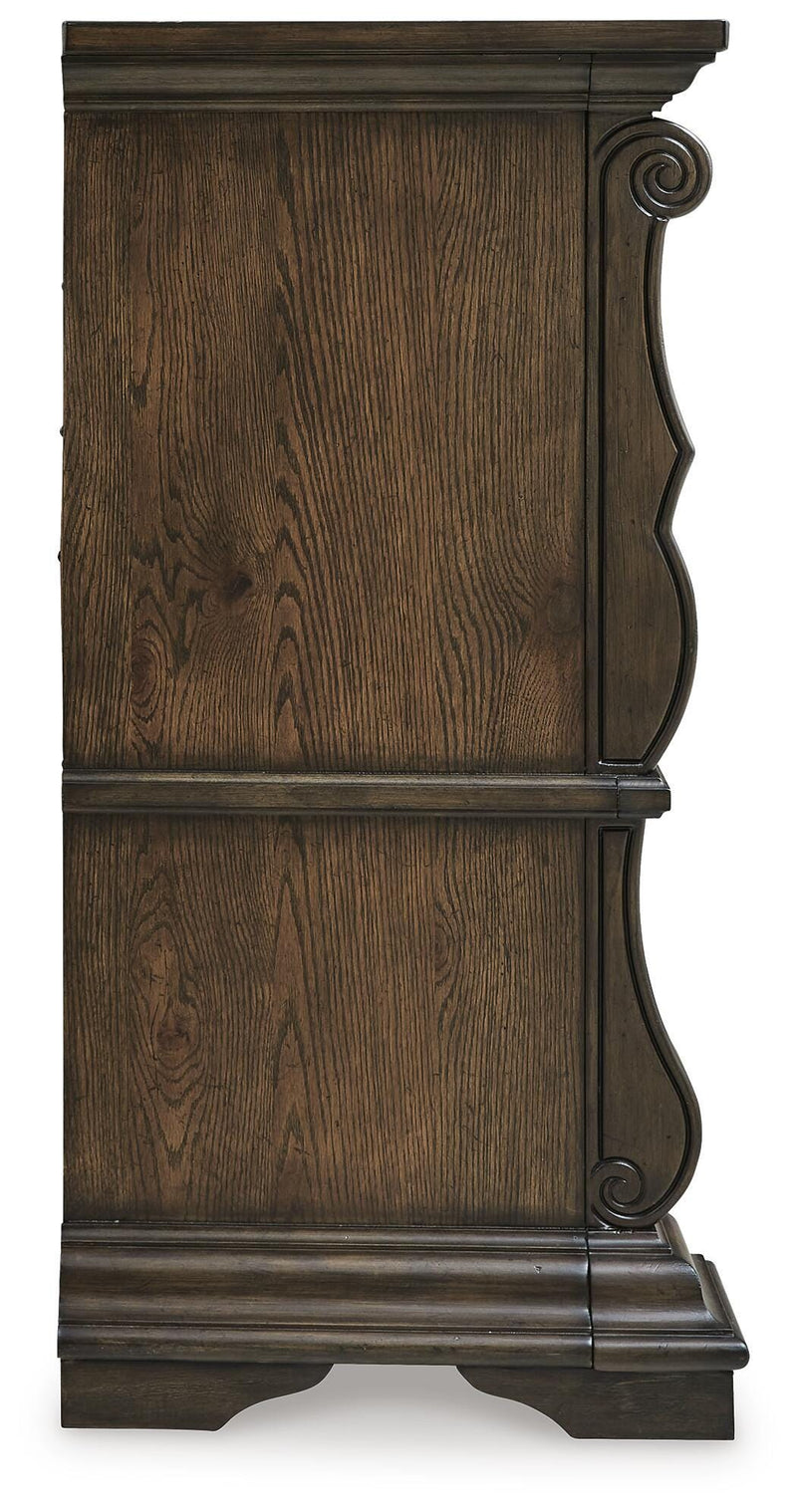 Maylee King Canopy Bed, Dresser and Nightstand in Dark Brown - PKG022427