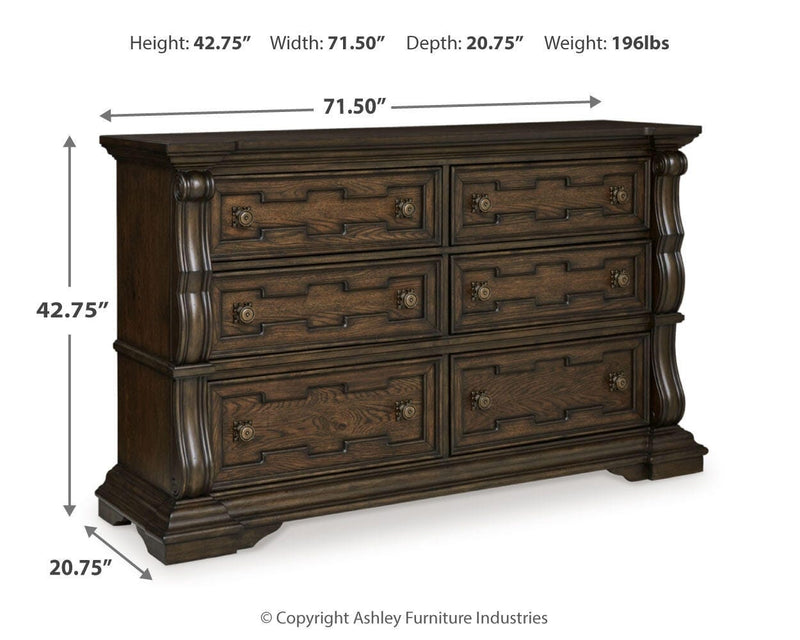Maylee King Canopy Bed, Dresser and Nightstand in Dark Brown - PKG022427