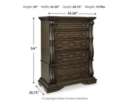 Maylee King Canopy Bed, Dresser, Mirror and Chest in Dark Brown - PKG022424