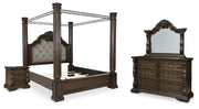 Maylee King Canopy Bed, Dresser, Mirror and Nightstand in Dark Brown - PKG022423