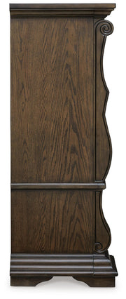 Maylee King Canopy Bed, Dresser, Mirror, Chest and Nightstand in Dark Brown - PKG022425