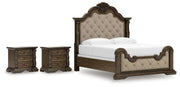 Maylee King Upholstered Bed and 2 Nightstands in Dark Brown - PKG017044