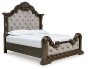 Maylee King Upholstered Bed and 2 Nightstands in Dark Brown - PKG017044