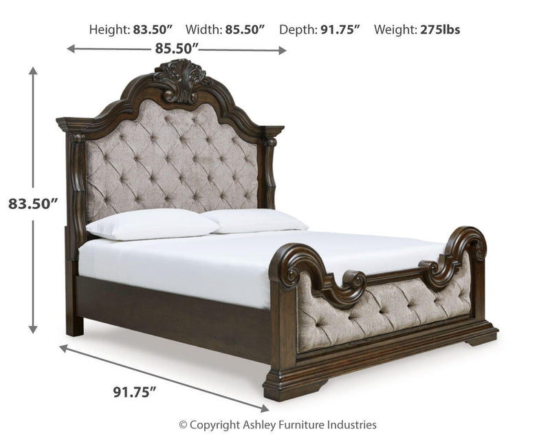 Maylee King Upholstered Bed and 2 Nightstands in Dark Brown - PKG017044