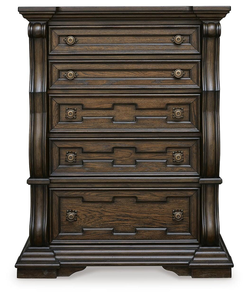 Maylee King Upholstered Panel Bed, Chest and 2 Nightstands - B947B19