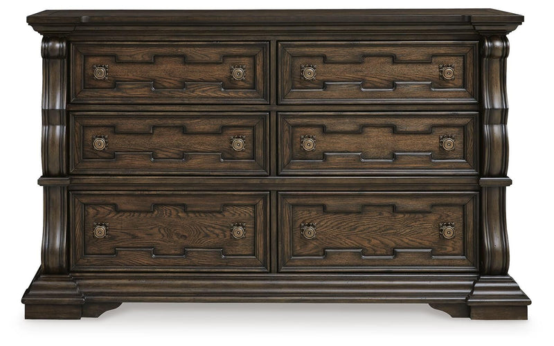 Maylee Queen Canopy Bed and Dresser in Dark Brown - PKG022442