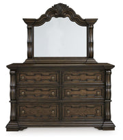 Maylee Queen Canopy Bed, Dresser and Mirror in Dark Brown - PKG022436