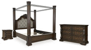 Maylee Queen Canopy Bed, Dresser and Nightstand in Dark Brown - PKG022443