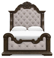 Maylee Queen Upholstered Bed, Dresser, Mirror, Chest and Nightstand in Dark Brown - PKG017041
