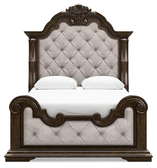 Maylee Queen Upholstered Bed with 2 Nightstands in Dark Brown - PKG017035