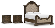 Maylee Queen Upholstered Bed with 2 Nightstands in Dark Brown - PKG017035