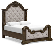 Maylee Queen Upholstered Bed with 2 Nightstands in Dark Brown - PKG017035