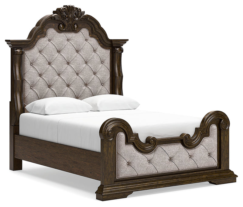 Maylee Queen Upholstered Bed with 2 Nightstands in Dark Brown - PKG017035